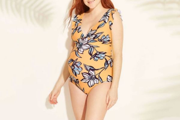 Sea Angel Gold Maternity Floral Print Ruffle One Piece Swimsuit