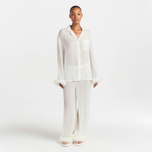 Skims Bridal Sleep Feather Trim Long Set