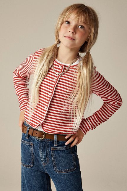 J.Crew Girls' Pointelle Cardigan Sweater in Stripe