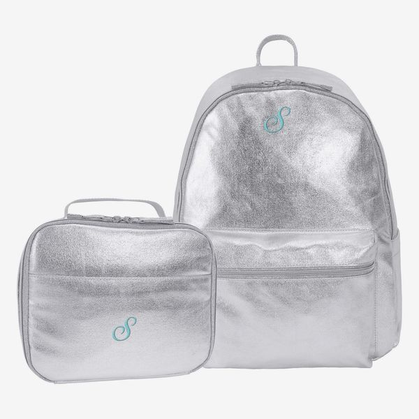 Pottery Barn Teen Colby Metallic Silver Backpack & Cold Pack Lunch Box Bundle, Set of 2