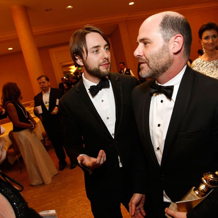  Actor Vincent Kartheiser (L) and Mad Men creator Matthew Weiner attend the 66th Golden Globe Awards held at the Beverly Hilton Hotel on January 11, 2009 in Beverly Hills, California. 