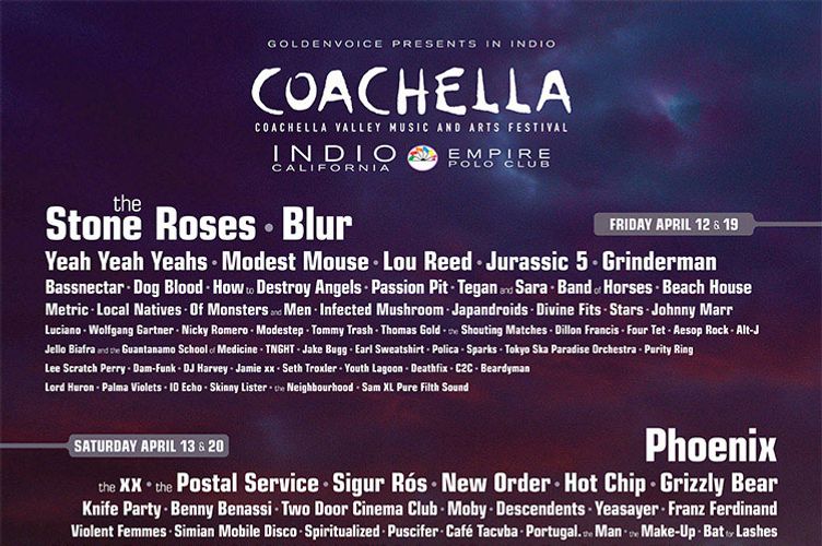 2013 Coachella Lineup Blur Phoenix Stone Roses