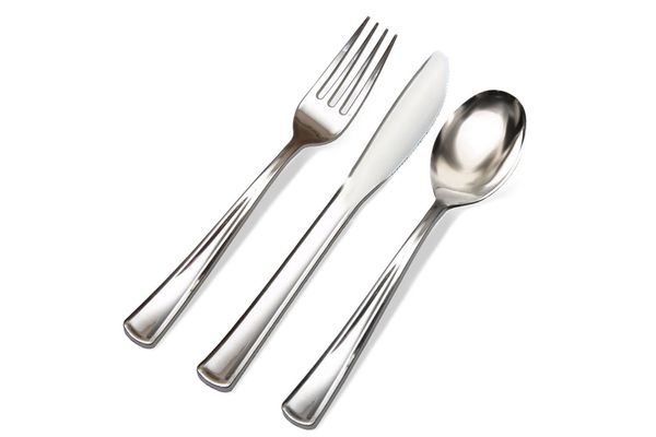 Silver Plastic Cutlery Premium Quality Disposable Silverware Polished 300-Count