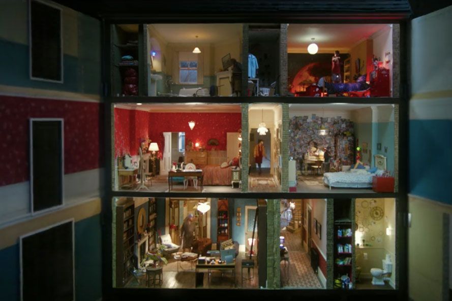 Horror Movie Dollhouse, A doll house constructed in a horro…