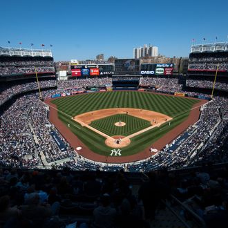 A general view of Yankee Stadium from the upper deck during a day game between the New York Yankees and the Detroit Tigersd at Yankee Stadium on Sunday, April 29, 2012 in the Bronx borough of New York. 