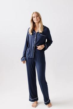 Women's Beautifully Soft Short Sleeve Notch Collar Top and Pants Pajama Set  - Stars Above™ Navy Blue XL