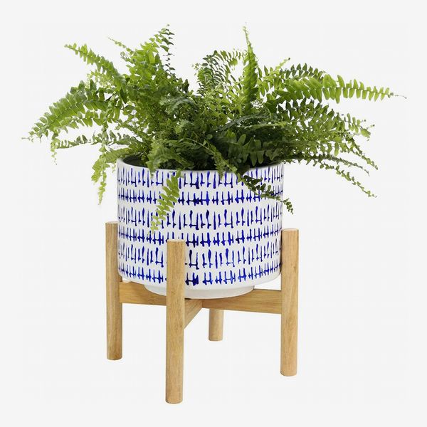 Ceramic Plant Pot with Wood Stand
