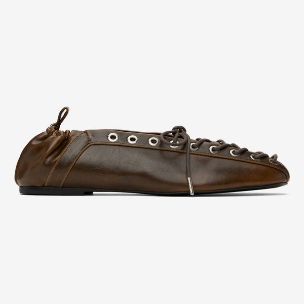 GANNI Khaki Oleatex Lace-Up Ballerina Flats