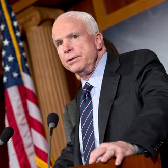 Sen. John McCain, R-Ariz., the ranking member of the Senate Armed Services Committee, says he would do all he could to block the nomination of United Nations Amb. Susan Rice to replace Secretary of State Hillary Rodham Clinton because of comments she made after the deadly Sept. 11 attack on the U.S. consulate in Benghazi, at a press conference at the Capitol in Washington, Wednesday, Nov. 14, 2012. President Barack Obama later responded in a news conference saying Rice's critics should 