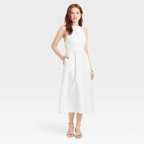 Target A New Day Women's Poplin Cross Back Midi Dress (White)