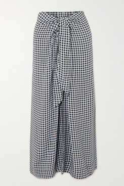 Ganni Tie-Front Checked Crepe Midi Skirt