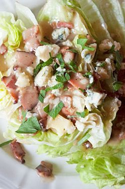 Iceberg wedge with warm bacon dressing and bleu cheese