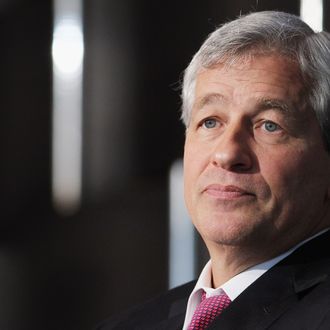 JPMorgan Chase & Co. chairman and CEO Jamie Dimon looks on while speaking at Simon Graduate School of Business at the University of Rochester's New York City Conference on May 3, 2012 in New York City. Dimon spoke about the state of the economy and regulations in the banking industry. 