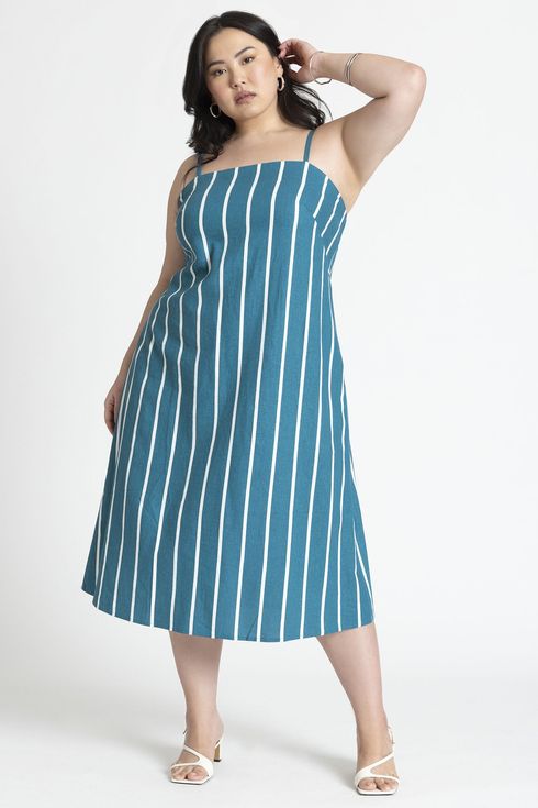 Eloquii Stripe Linen Midi Dress
