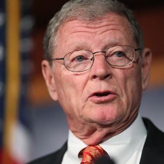  Sen. James Inhofe (R-OK) speaks during a news conference to announce a plan to defund the Patient Protection and Affordable Care Act, also known as Obamacare, at the U.S. Capitol March 13, 2013 in Washington, DC. Although Inhofe and his fellow sponsors expect the legislation to fail, they believe it is an important survey of who supports health care reform. 