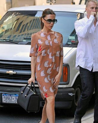 Victoria Beckham in one of her new cat-print designs.