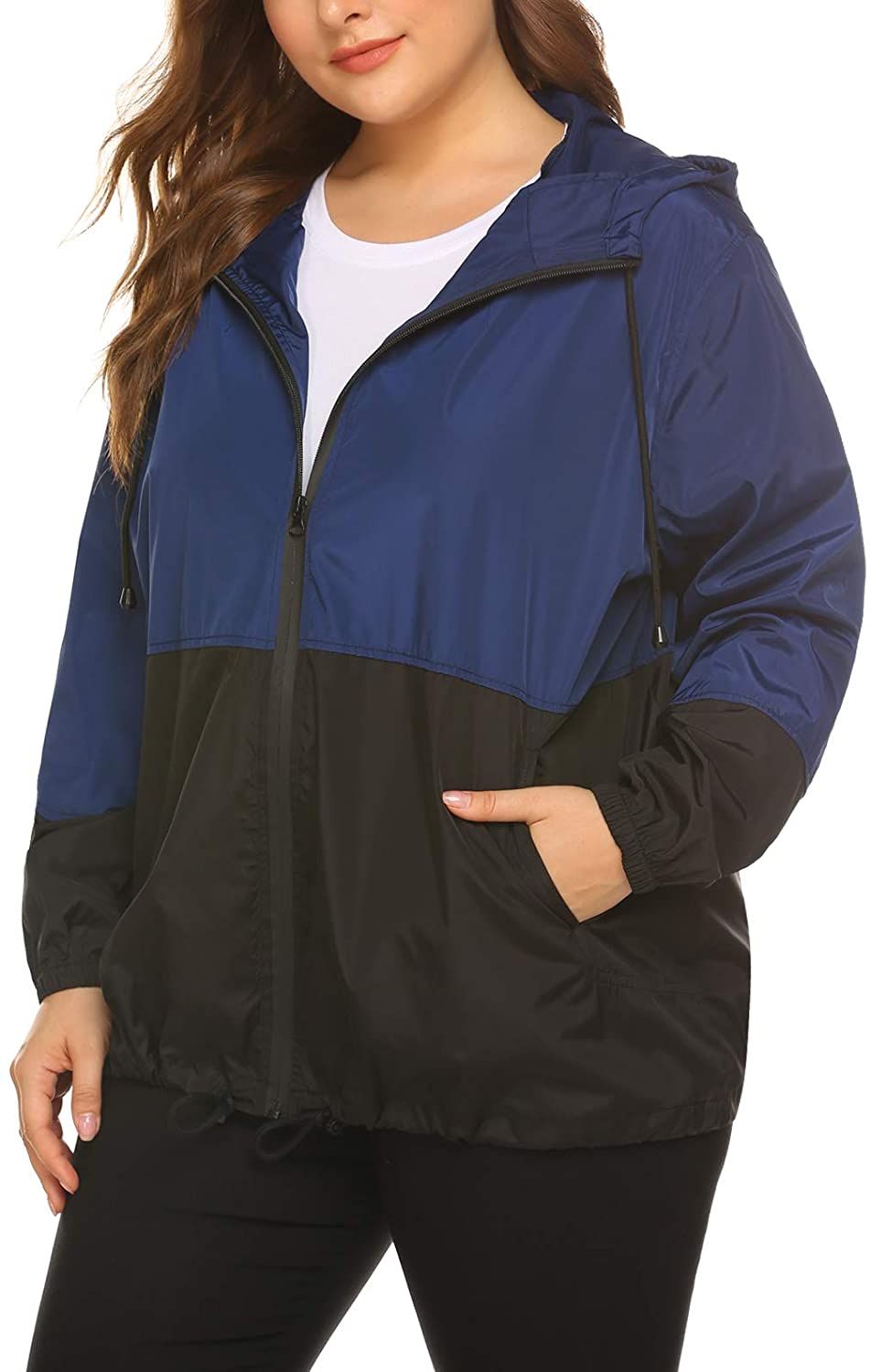 Windbreakers,Womens Waterproof Raincoat Rose Hooded Zip up Windbreaker Pockets Jacket Sport Coat Windproof Outwear