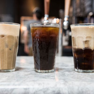 The draft latte, Pure Black cold brew, and a 50-50 mix.