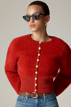 J.Crew Fitted-Waist Cardigan Sweater in Fuzzy Yarn