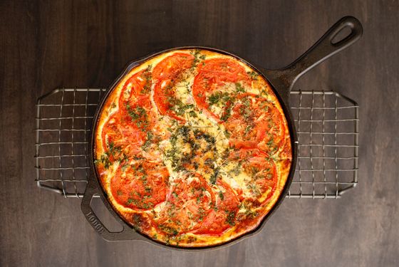 Tomato, cheddar, and caramelized onion frittata.