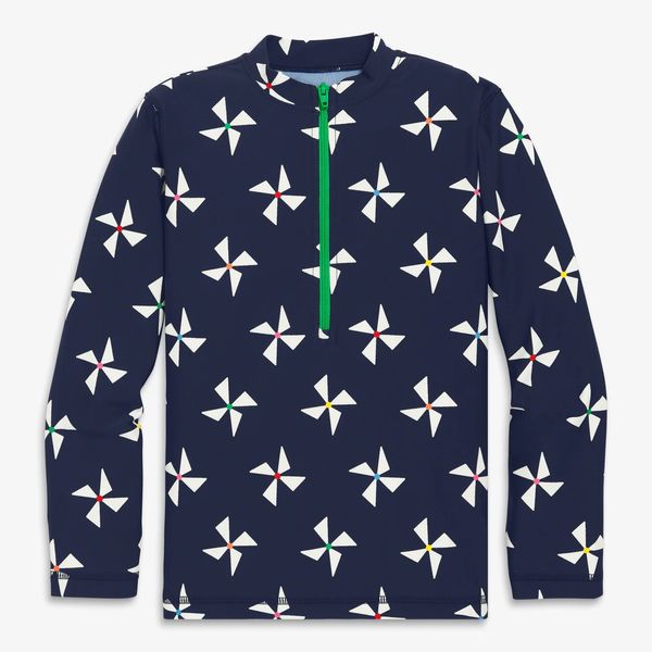 Primary Kids Long Sleeve Half-Zip Rash Guard in Rainbow Pinwheels