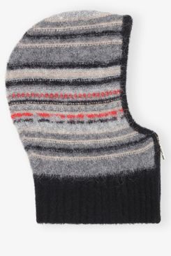 Ganni Grey Striped Soft Wool Balaclava