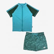 SwimZip Boys UPF 50+ Short Sleeve Rash Guard Swim Trunk Set