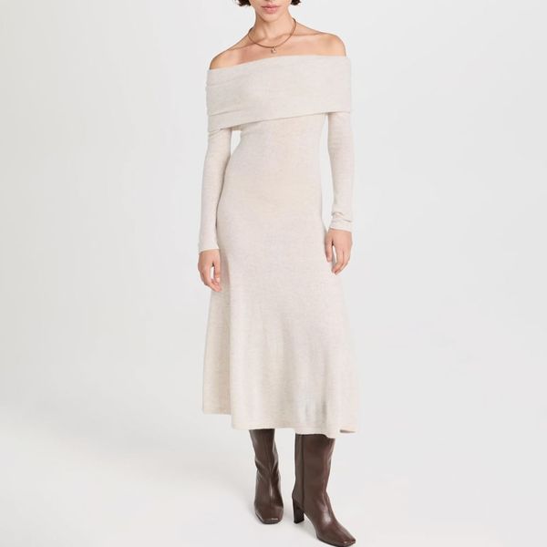 Autumn Cashmere Off Shoulder Flared Cashmere Dress