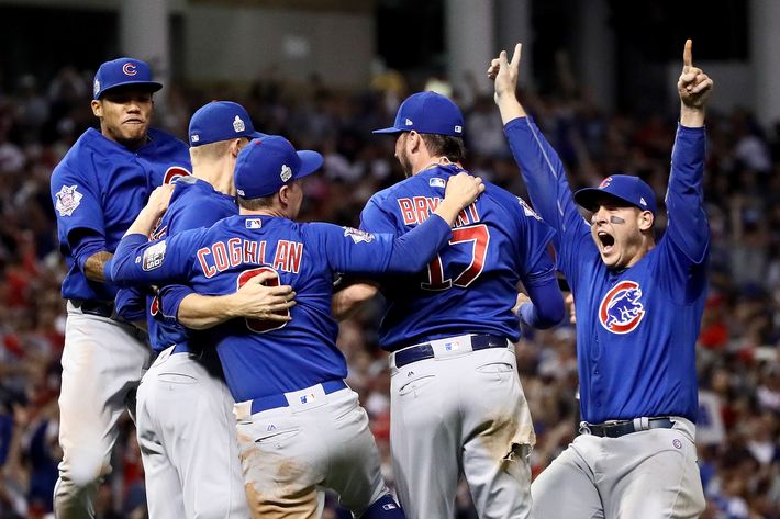 Photos of the Chicago Cubs Hugging After World Series Win