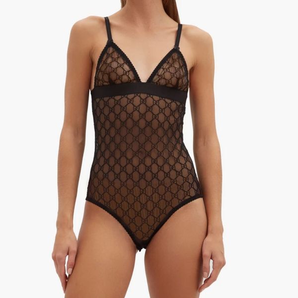 Gucci GG-Embroidered Tulle Bodysuit 