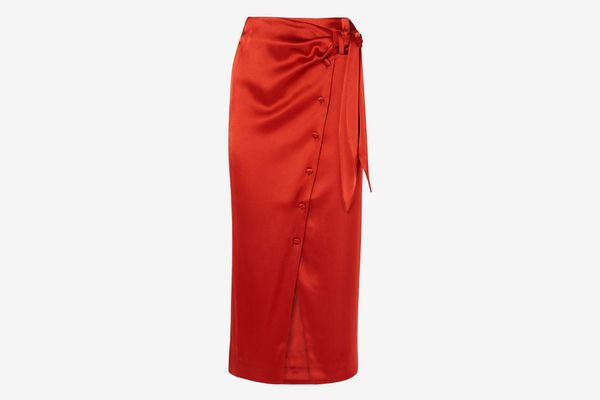 Nanushka Aries Belted Satin Midi Skirt