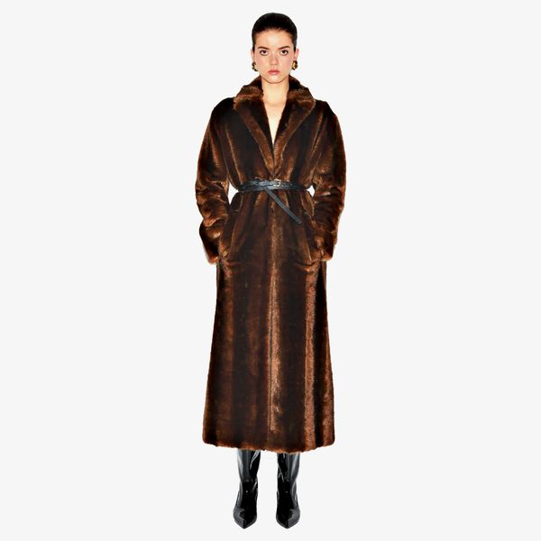 Huishan Zhang Roxanne Coat Chocolate Faux Mink Fur