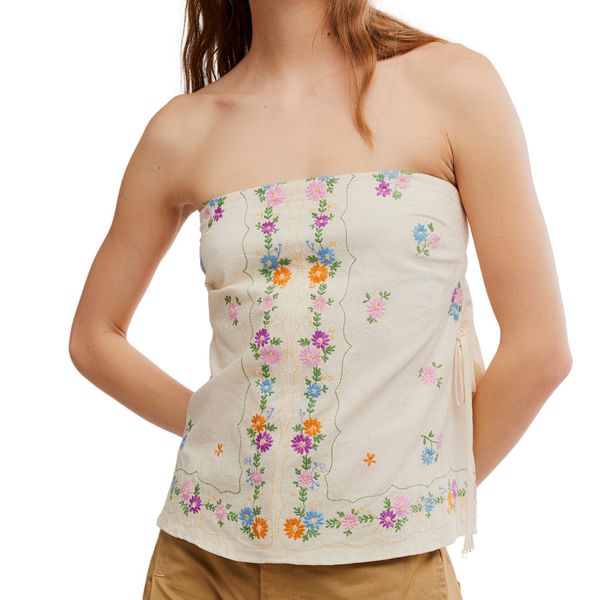Free People Doily Days Embroidered Strapless Cotton Top