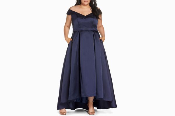 Xscape Off the Shoulder Mikado High/Low Gown