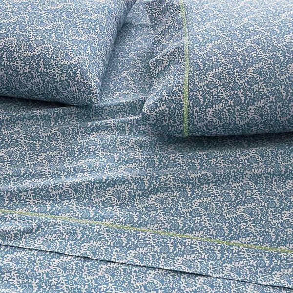 Garnet Hill Johanna Organic-Cotton Percale Sheet Set - Azure Blue