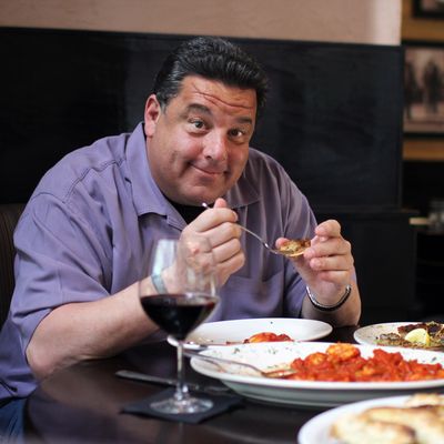 Schirripa feasting at Harry's Italian Pizza Parlor, one of his go-to neighborhood spots.