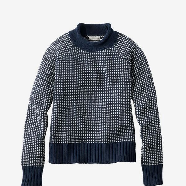 L.L.Bean Women's Signature Original Cotton Rollneck Sweater - Navy Birdseye