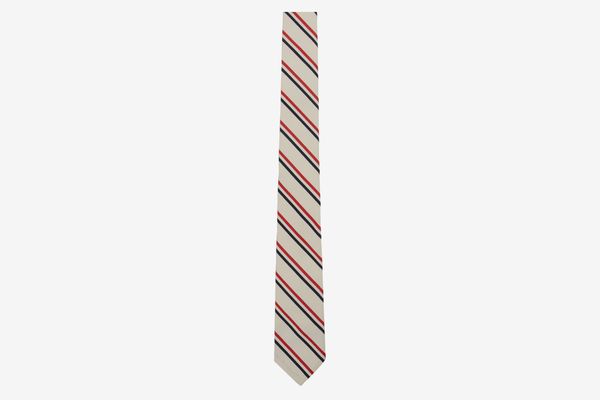 Thom Browne White Silk Tricolor Tie