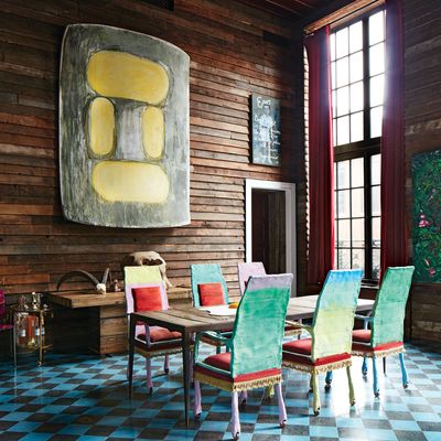 Vito Schnabel’s art collection includes Ron Gorchov’s <i>5th One</i>, which hangs on the reclaimed-Douglas-fir walls between two Rene Ricard pieces.