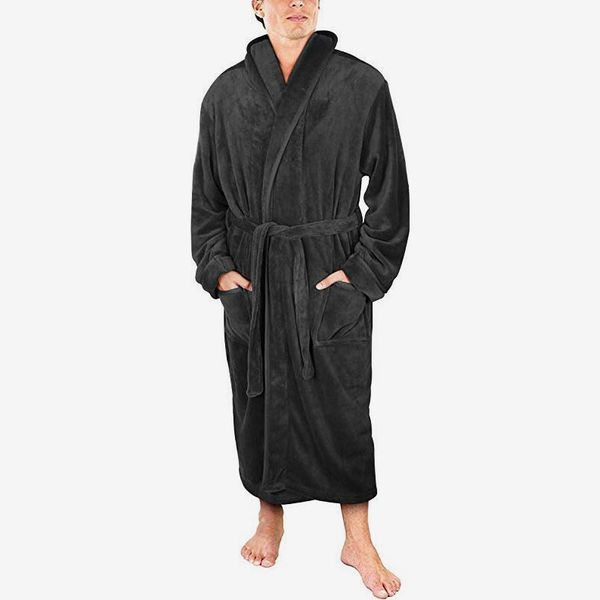 Mens Dressing Gown Luxury Soft Fleece Men Bath Robe Winter Lengthened Plush Shawl Bathrobe Home Clothes Long Sleeved Robe Coat 
