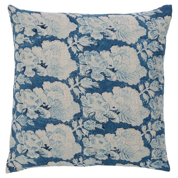 Ariella French Country Indigo Linen Floral Throw Pillow Cover - 20x20