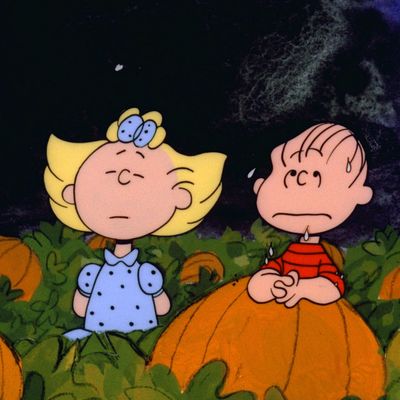 LINUS AND SALLY WAIT IN THE PUMPKIN PATCH FOR THE GREAT PUMPKIN TO APPEAR