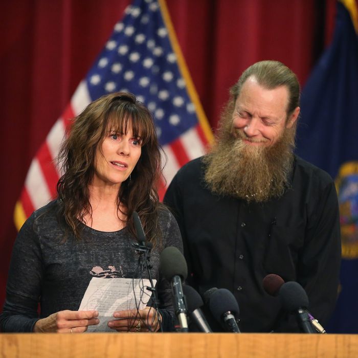 BOISE, ID - JUNE 01: Bob Bergdahl listens as his wife Jani reads a message to their son Sgt. Bowe Bergdahl during a press conference at Gouen Field national guard training facility on June 1, 2014 in Boise, Idaho. Sgt. Bergdahl who was captured in 2009 while serving with U.S. Army’s 501st Parachute Infantry Regiment in Paktika Province, Afghanistan was released yesterday after a swap for Taliban prisoners. Bergdahl was considered the only U.S. prisoner of war held in Afghanistan. (Photo by Scott Olson/Getty Images)