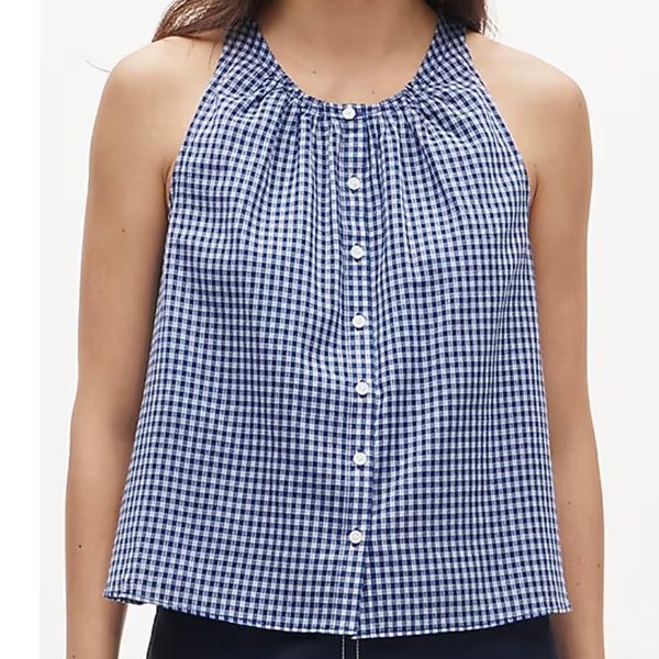 J.Crew High-Neck Tank Top in Gingham Cotton Voile