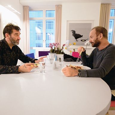 5:00 p.m. Home for late lunch with Jimmy Nail: I bring something different to the role, as well as learning a lot from what Jimmy did. Last night, I was in the costume and he was out, and I said, “This is a very strange reversal.”