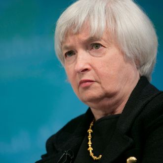 Janet Yellen, vice chairman of the U.S. Federal Reserve, listens at a macro policy discussion during the International Monetary Fund (IMF) and World Bank Group Spring Meetings in Washington, D.C., U.S., on Tuesday, April 16, 2013. The IMF cut its global growth forecast and urged European policy makers to use 