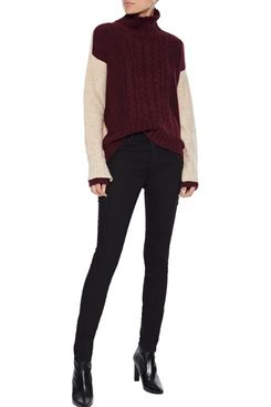 Iris & Ink Almeta Two-Tone Brushed-Knitted Turtleneck Sweater