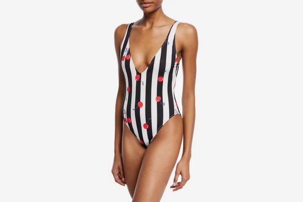The Michelle Striped Cherry-Print One-Piece Swimsuit