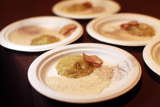 Bar Bolognat's smoked eggplant ravioli with feta sauce.