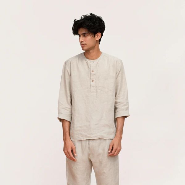 Saphed Undyed Linen Men's Pyjama Set